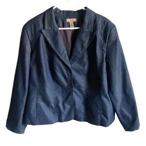 I.E. Woman Denim Blazer/Jacket-Dark Wash-3 Button Closure-Blue-22W-GUC